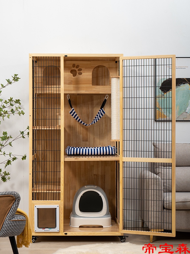 Super large villa space Cat cage household indoor Cat house three layers large House solid wood