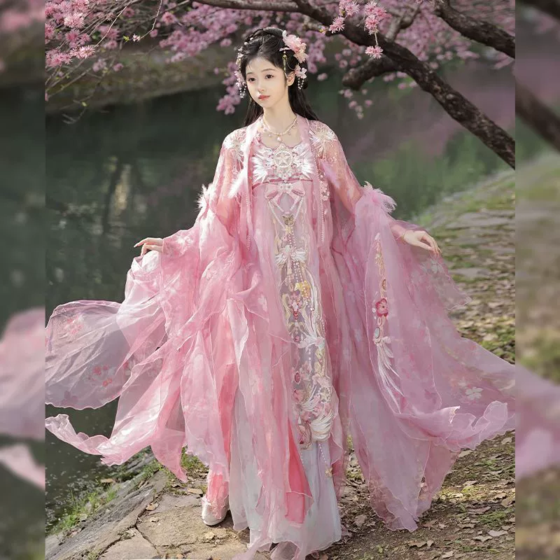 Оригинальный Ханфу для молодых девушек, рубашка с большими рукавами, модифицированная длина груди, потертый стиль, тяжелая вышивка, весенне-летний стиль, стиль изображения.