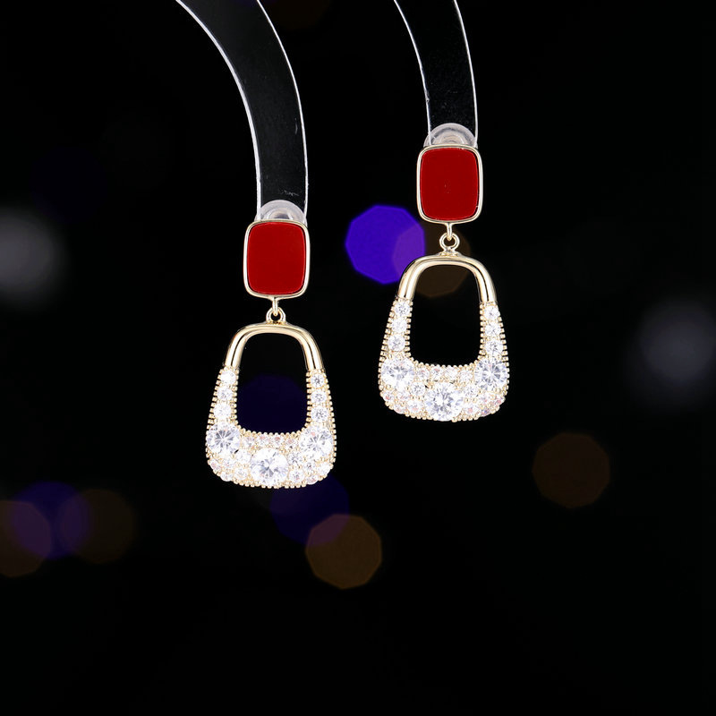 Ankola red earrings s925 silver needle simple and versatile premium zircon earrings_voghion.com