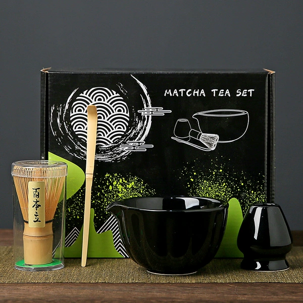 Bright black matcha bowl 4-piece set + color box