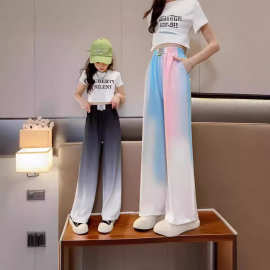 女童冰丝裤子洋气宽松中大童渐变色速干阔腿裤儿童夏季薄款休闲裤