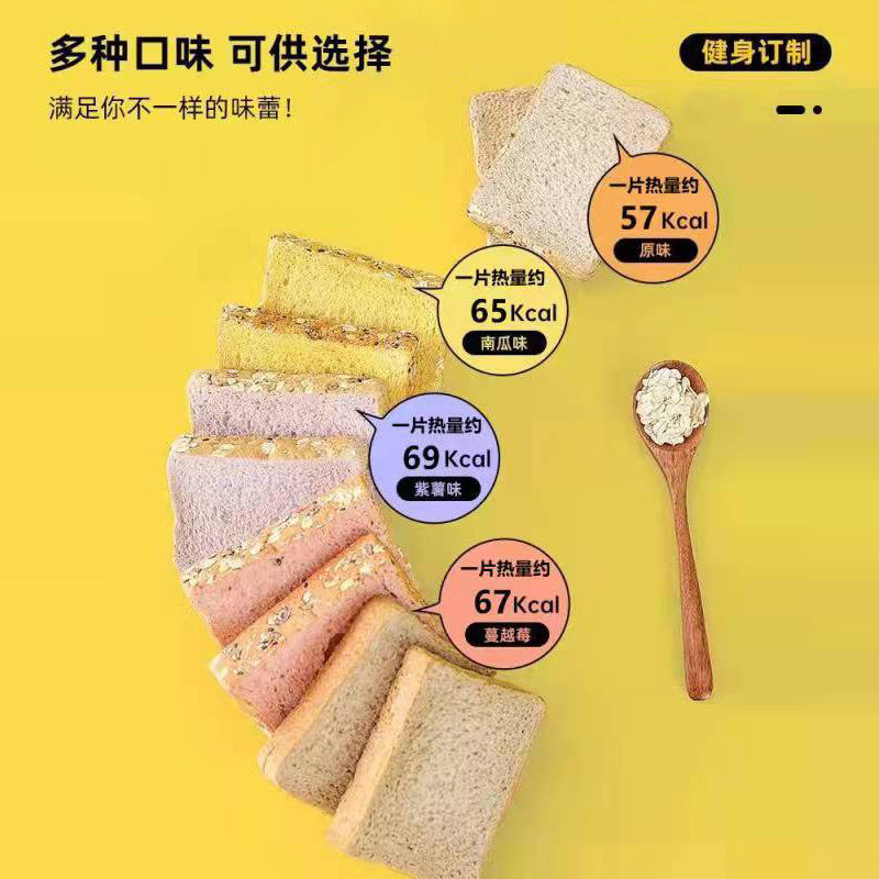 口福全粒粉パン、朝食用ソフトパン、手で細断した食事代替品、無糖、低脂肪スナック、トーストの箱ごと|undefined