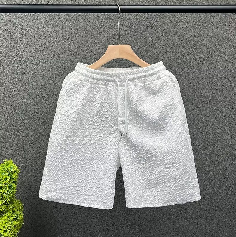 Men's Casual Jacquard Shorts Summer Loose Fit Straight Leg Beach Shorts With Pockets Lightweight & Breathable_viptrois.com