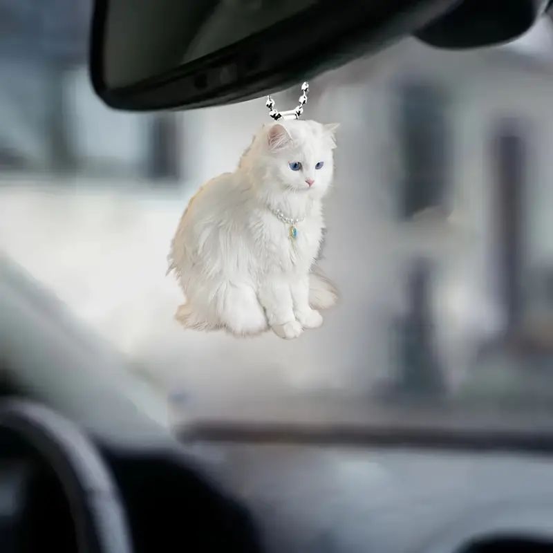 Creativo nuevo exquisito colgante de gato blanco acrílico plano transfronterizo automóvil espejo retrovisor interior decoración colgante para el hogar