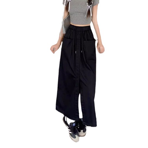 Women's Summer Loose Plus Size A-line Skirt with Double Pockets and Side Slits