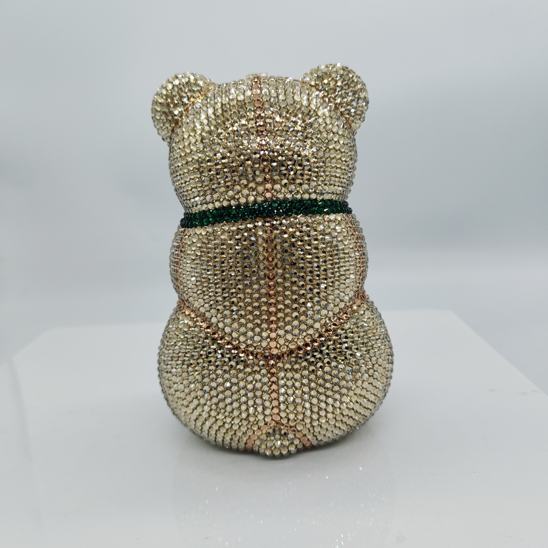 Túi clutch nữ đính đá hình gấu dễ thương, phụ kiện dự tiệc sang trọng — Màu vàng kim, Màu bạc, Màu hồng, Màu xanh nước hồ