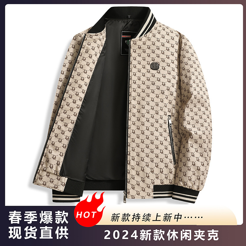 Trendy Brand Spring and Autumn New High-end Brand Men's Casual Jacket with Vertical Collar Youth Business Jacket All-match Top Men's Wear
