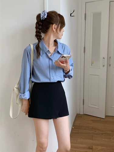 Irregular Design High-Waisted Slimming Skirt-Pants for Women, Spring and Summer New Slimming Tummy Covering College Style Suit Shorts
