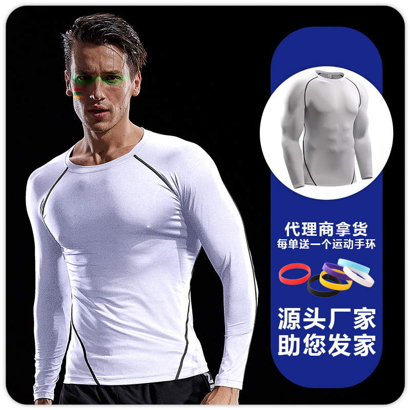 Medias deportivas de fitness de manga larga para hombres camiseta elástica de compresión de secado rápido baloncesto entrenamiento ejercicio músculo top