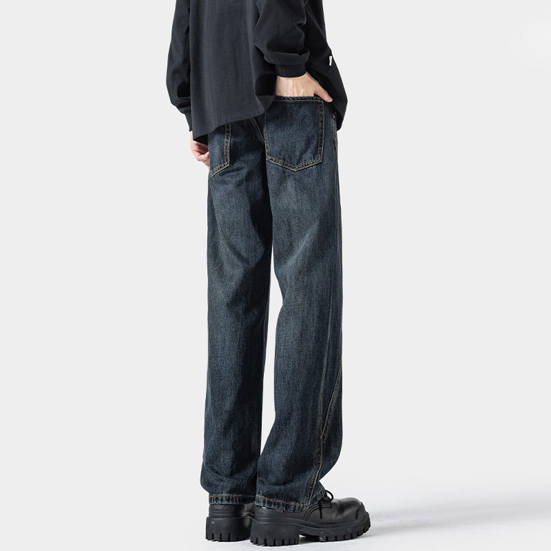 American Retro Patchwork Jeans For Men, Spring Trendy Vibe Loose Wide-leg Casual Pants, Stylish Straight-leg Trousers_voghion.com