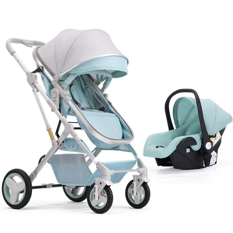 Cochecito para bebé con vista alta, se puede sentar y acostar, plegable, bidireccional, silla de auto para recién nacido.