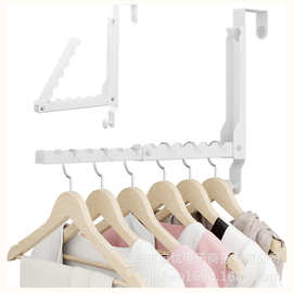 新款免打孔门后挂钩门后挂衣架挂衣钩金属多功能晾晒杆伸缩折叠架