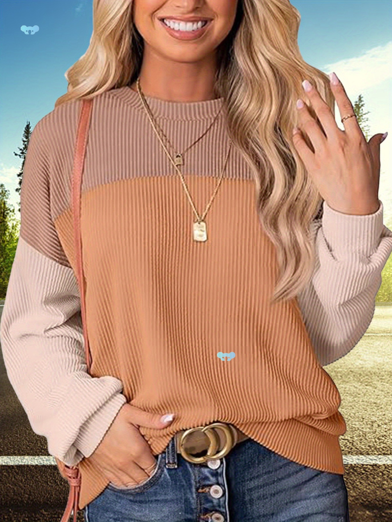 [Women's Fashionable Long Sleeved Color Blocked Pullover跨境]