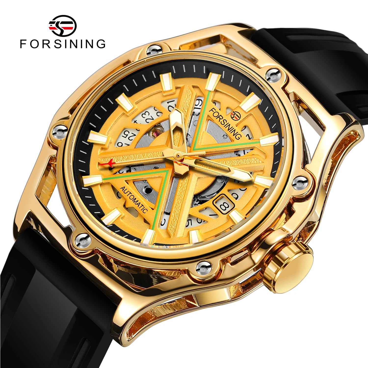 Forsining estilo europeo y americano hombre moda casual reloj mecánico fresco aire libre reloj deportivo de cinta adhesiva