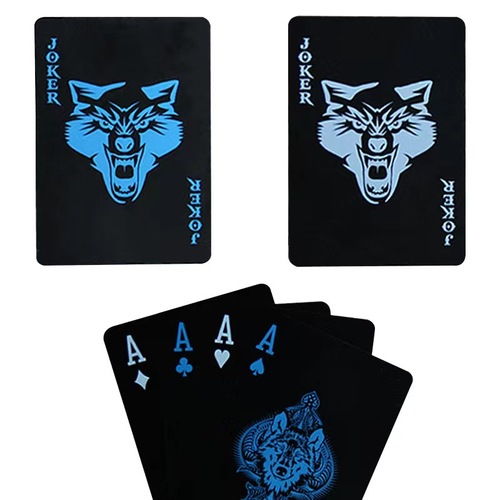 Manufacturer waterproof plastic playing cards wolf head black and blue PVC playing cards anti-slip washable party landlord cards