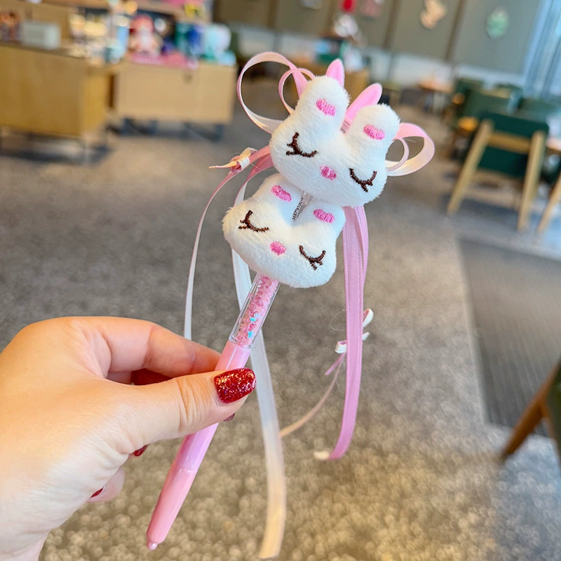 Cute plush rabbit, creative round beads, rollerball pen for elementary school students, anti-stress
