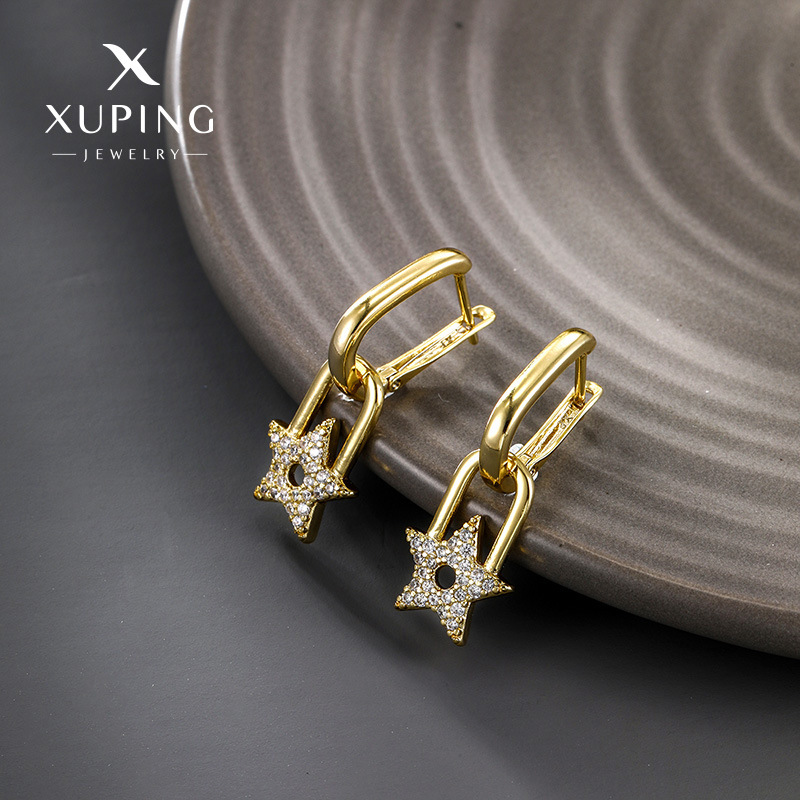Pendientes de estrella con gemas artificiales de color 14k, chapados en aleación, de la marca Xuping, desmontables, modernos y sencillos para mujer.