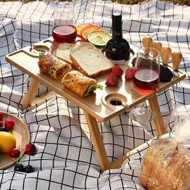 木质户外折叠便携式野餐桌竹木烧烤桌折叠式地摊桌创意酒桌