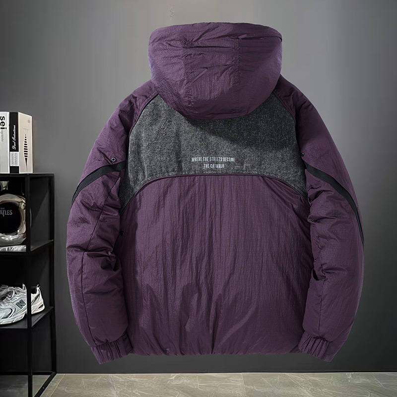 Chaqueta de Plumón con Capucha Estilo Cargo para Hombre de Poliéster y Plumón, Térmica, para Uso Diario en Invierno