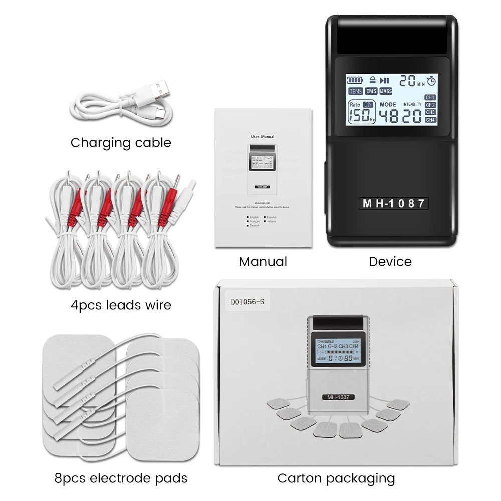 Masaje de pulso del estimulador muscular Tens EMS de modo 60 con Perilla DIY ajuste de pantalla portátil de cuatro canales