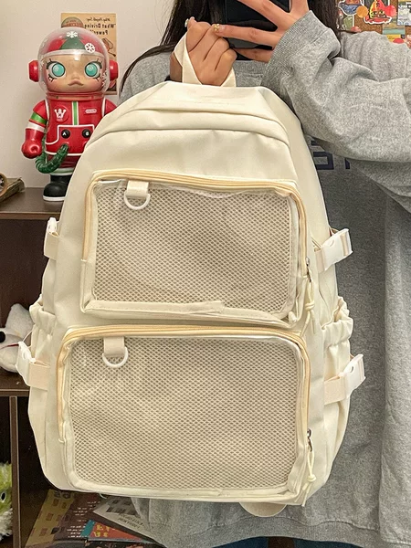 Japanese Ins Transparent Badge Pain Bag Backpack Women's Second-dimensional Comic-on JK Schoolbag Student Girl's Backpack