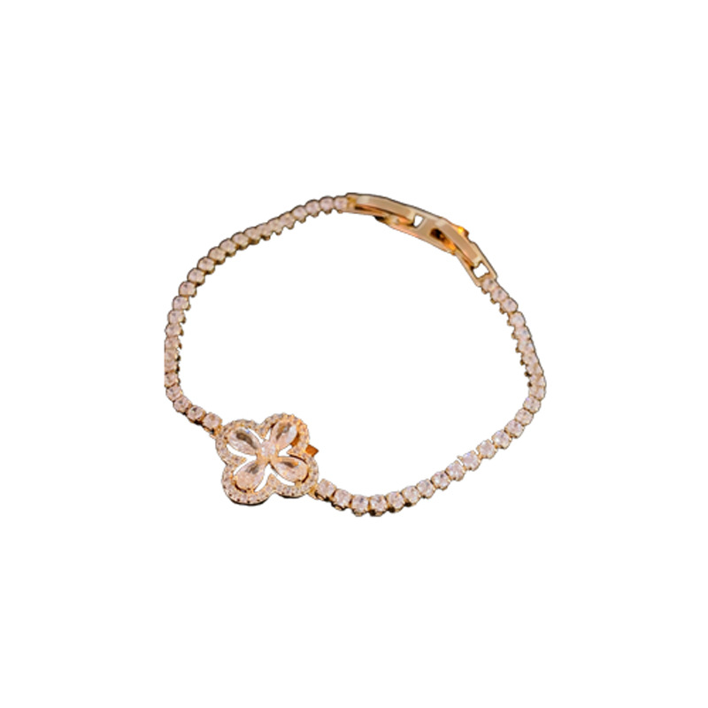 Oro real electrochapado ZIRCON flor hebilla pulsera moda todo-fósforo pulsera luz lujo alto sentido pulsera para las mujeres al por mayor