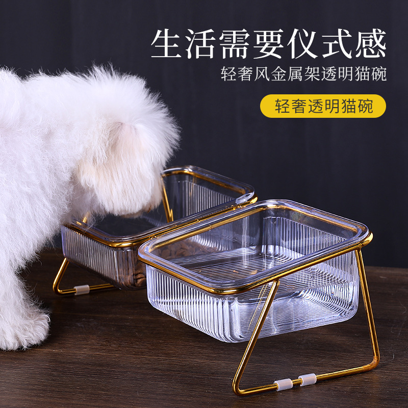 Transparent cat bowl tall cat bowl diagonal mouth