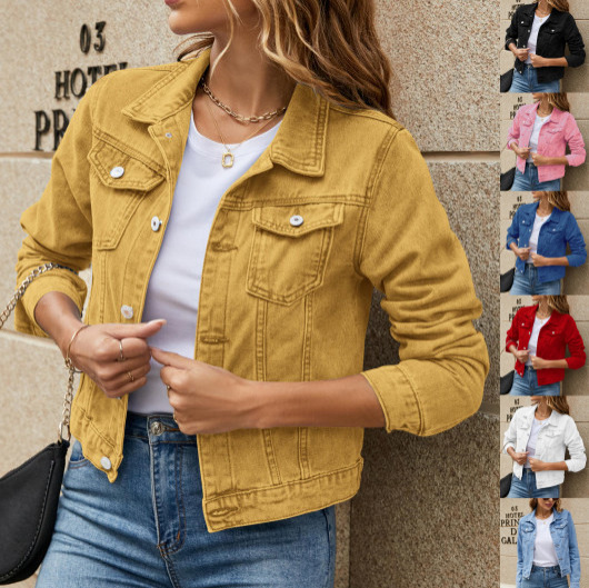 Amazon Aliexpress Temu Cross-Border European and American New Women's Fashion Denim Jacket Trendy Lapel Pocket Single-Breasted