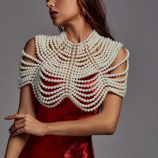 European and American cross-border jewelry hand-woven artificial Pearl long necklace fashionable girl sexy hollow shawl chain dress
