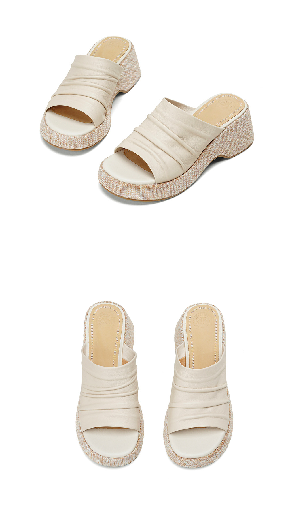 Sandal nữ da cừu gót xuồng đế dày hở mũi quai ngang — màu trắng ngà chi tiết 17