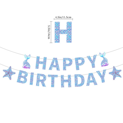 Cross-border mermaid birthday flag starfish conch turtle spiral ornament summer party background layout banner