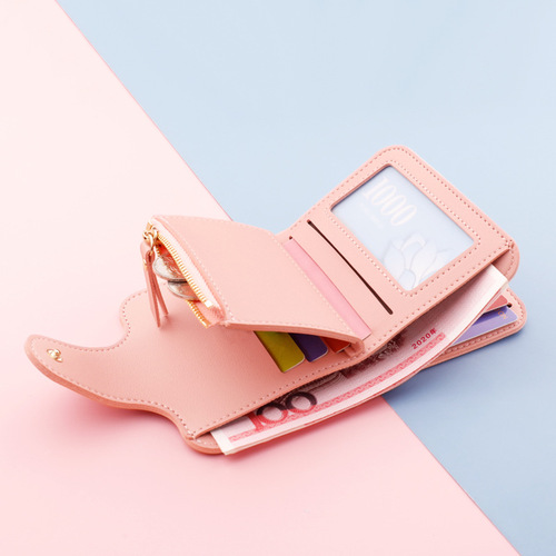 Short women's button wallet with zipper student wallet women's tri-fold women's wallet cross-border multi-card slot mini