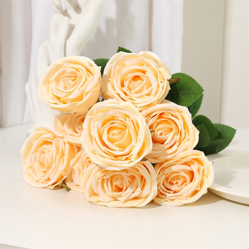 Multi-cabeza rosa artificial falso ramo flor pared de seda floral decoración de la boda manejar rojo naranja diez cabeza nueve cabeza