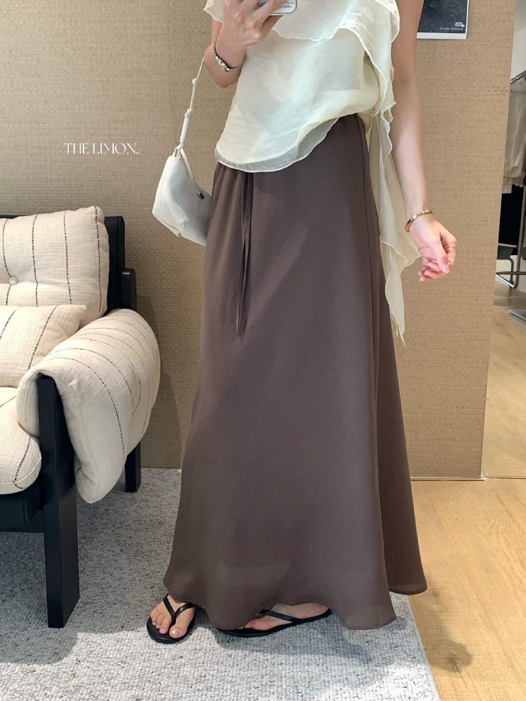 Chân váy chữ A nữ dài mắt cá buộc dây phong cách thư giãn — màu đen, Màu cà phê, xanh lá cây, màu mơ chi tiết 14