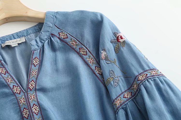 retro embroidery loose denim shirt  NSAM33999