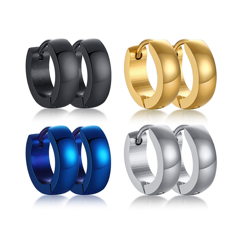4MM stainless steel light body inner sand ear ring Japanese and Korean Simple Men's ear buckle earrings 4 colors available EH-114