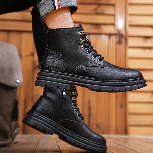 Men's Martin Boots 2026 New Trend Autumn High-Top Leather Shoes American Retro Work Boots Fashion Men's Short Boots
