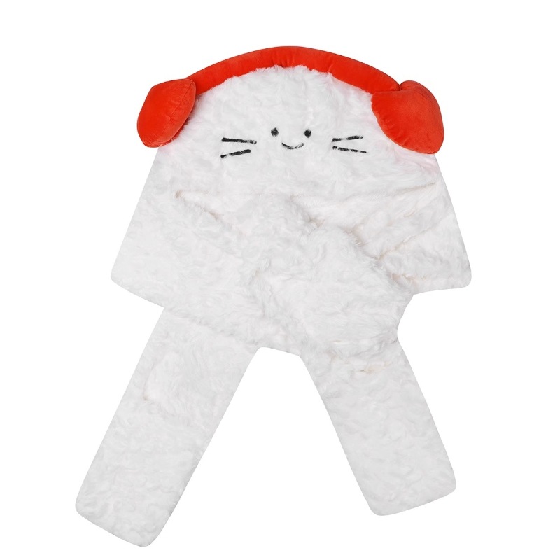 Biuiu~Gehörschutz, Schal, Mütze, Handschuhe in einem, Winterplüsch, warm, vielseitig, süßer Katzen-Kapuzenschal für Damen_voghion.com