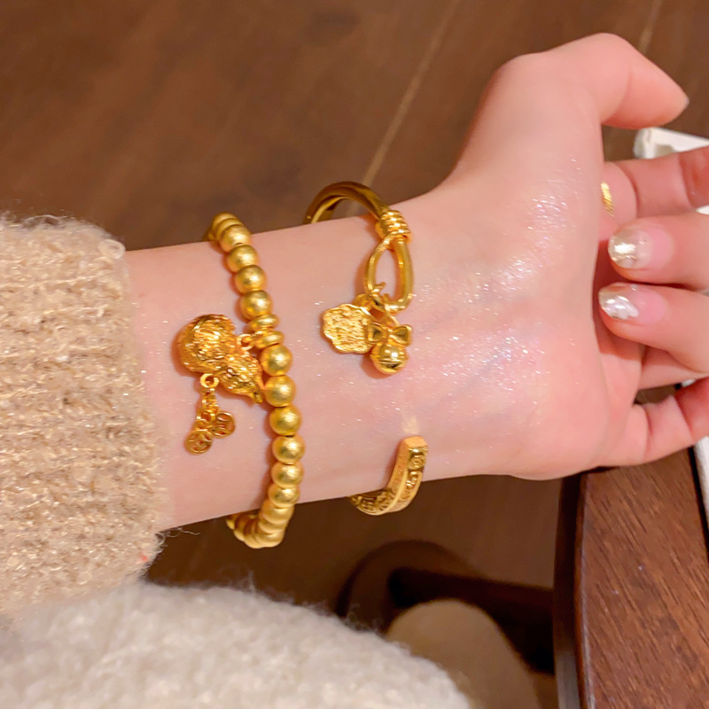 Pulsera de calabaza de moneda de cobre de circón, lujo ligero, sentido de alta gama, nueva pulsera retro china, pulsera, joyería de todo fósforo de nicho al por mayor