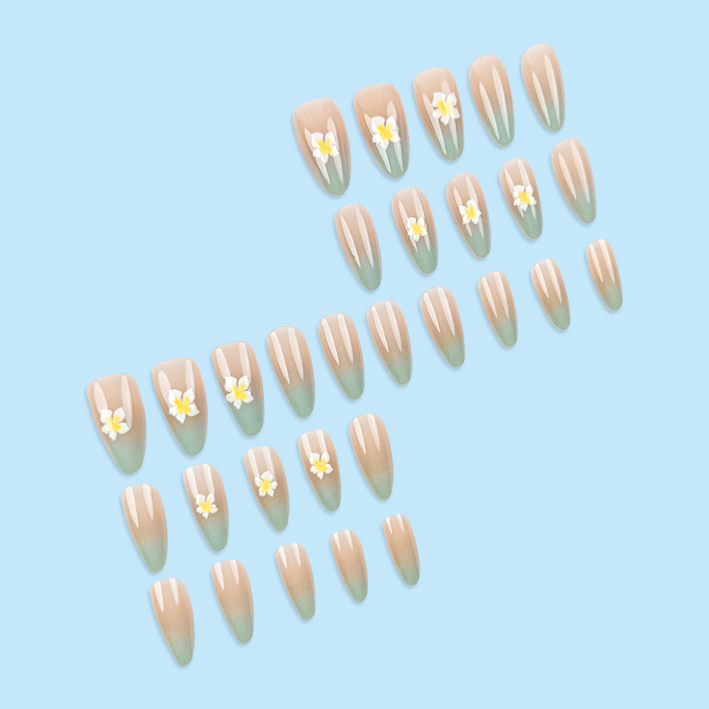 Paquete de 30 piezas de uñas de uñas 3D tridimensional parche de uñas francés azul flor amarilla en relieve armadura portátil producto terminado
