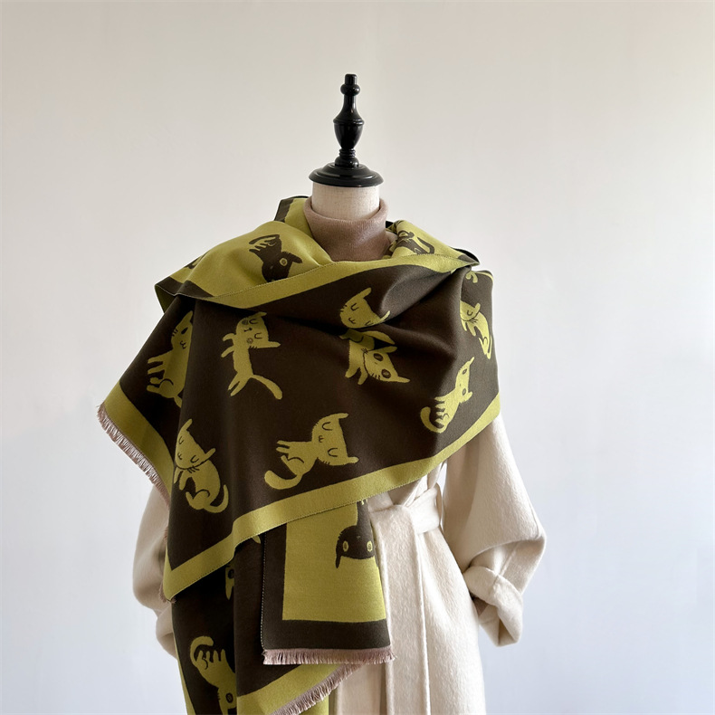 Scialle invernale lungo in jacquard double face con aria condizionata e caldo, in imitazione cashmere, sciarpa personalizzata alla moda per donna_voghion.com