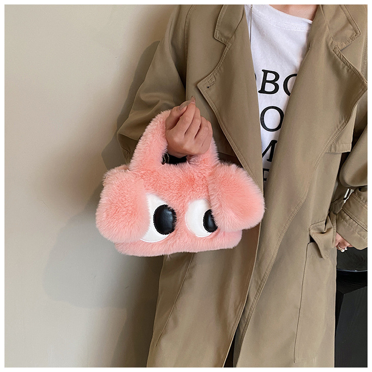Autumn and Winter Plush 2023 New Cute Big Tote Single Shoulder Crossbody Cross Eyed Puppy Bag_voghion.com