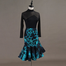 氣質高領拉丁舞練習套裝拉丁舞訓練功服套裝女倫巴恰恰舞裙藍L70
