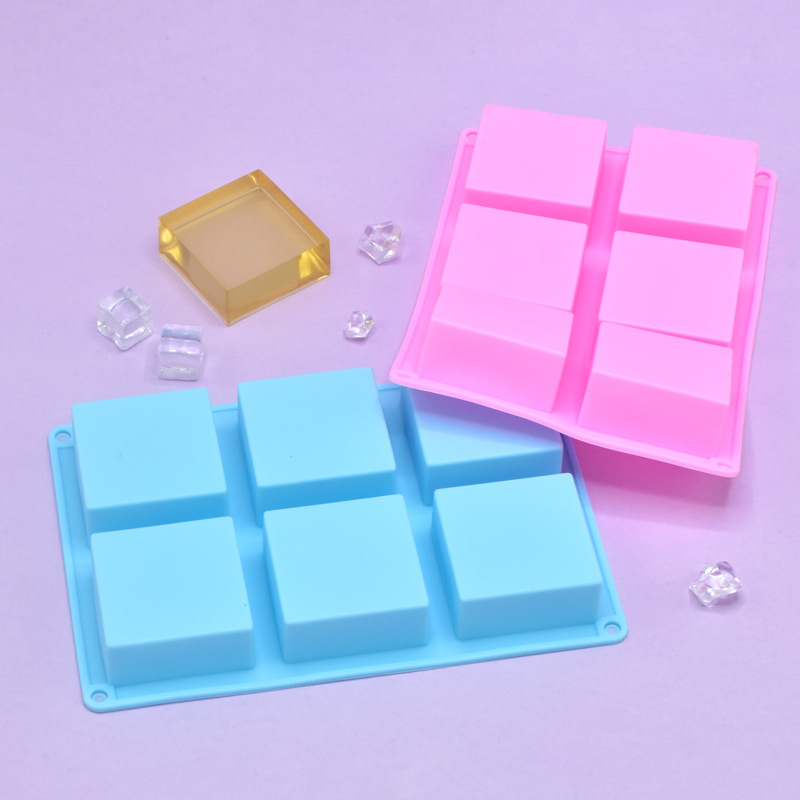 Suministro directo transfronterizo, molde de jabón para pastel al vapor, 6 pasteles de silicona cuadrados consecutivos, aromaterapia, jabón hecho a mano, hojaldre para hornear