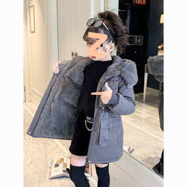 女童棉服派克服外套加绒冬装2025新款秋冬大童儿童中长款冬季棉衣