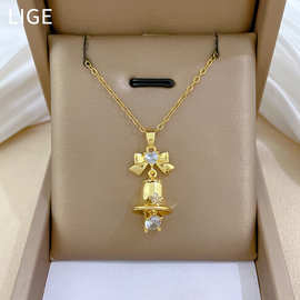 【钛钢】蝴蝶结铃铛满钻轻奢气质华丽满钻项链女百搭锁骨链钛钢