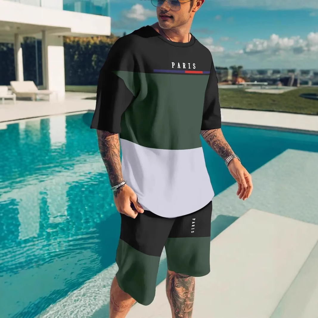 Zweiteiliges Sommer-Bekleidungsset für Herren: Locker sitzendes, dünnes Kurzarmhemd und Shorts in Übergröße (Mingshi)_voghion.com
