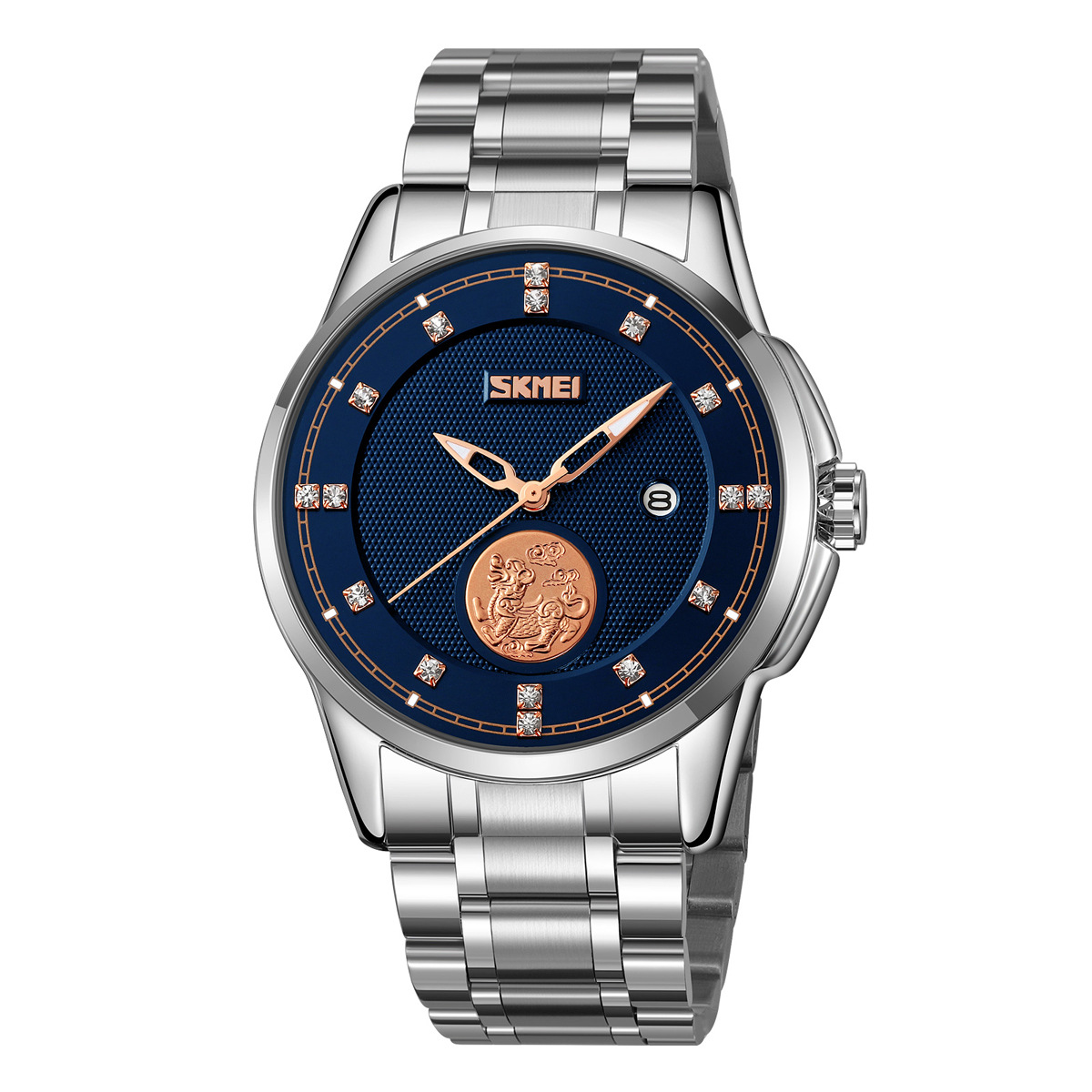 Momento de moda impermeable hombre reloj de acero sólido calendario de cuarzo nocturno comercio exterior regalos al por mayor personalizados