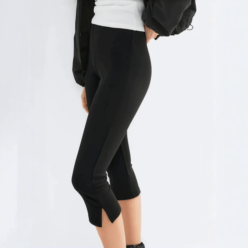 European and American cross-border women's stretchy capri pants, high-waisted slim-fit straight-leg capri pants for commuting and casual wear