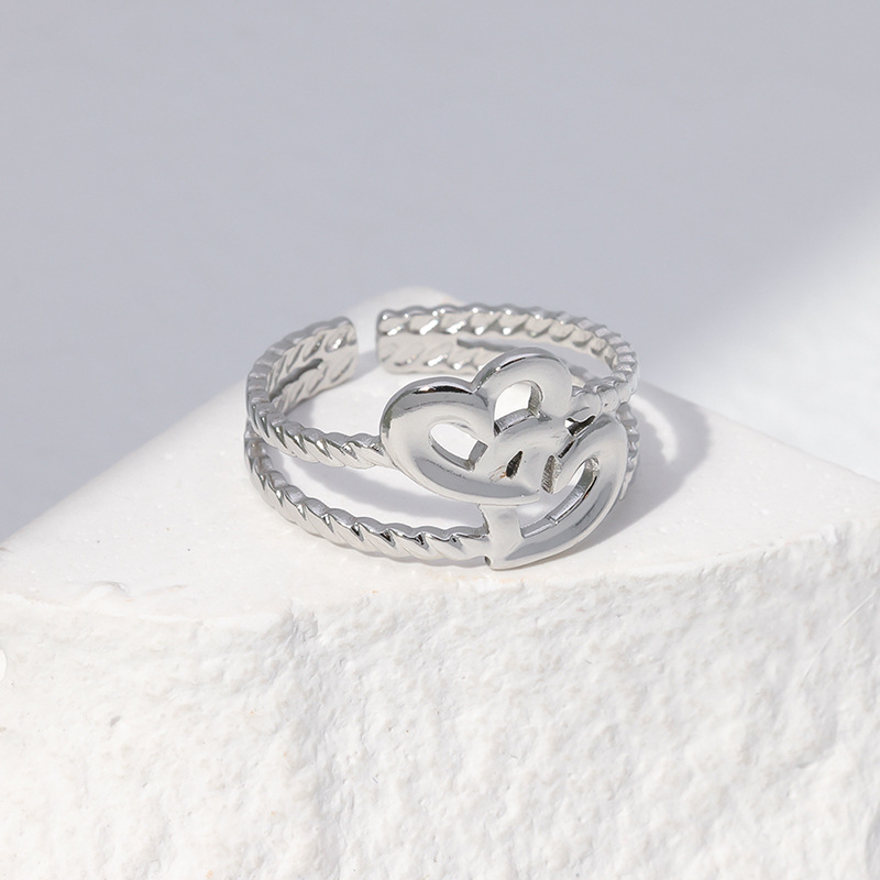 Fashion Heart Shape Stainless Steel Hollow Out Open Ring